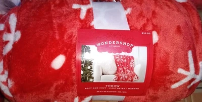 WONDERSHOP Red Snow Print Target Throw 50in x 60in Christmas Holiday Fleece Blanket