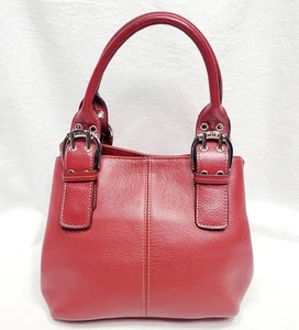 Tignanello Perfect 10 French Tote Brick Red Leather Double Handle Purse Bag Vntg - Picture 1 of 17