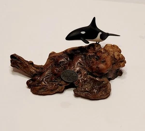 John Perry Orca Killer Whale Sculpture Burlwood Ocean Sea Wildlife Vintage Art - Picture 1 of 6