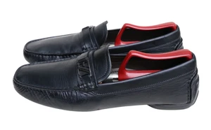 Ermenegildo Zegna Italy Black Leather Monogram Penny Loafer EU 6.5 US 7.5 EEE - Picture 1 of 11