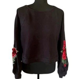 Blue Rain schwarzes Cropped Sweatshirt mit roter Rosenstickerei - Größe L - Bild 1 von 6