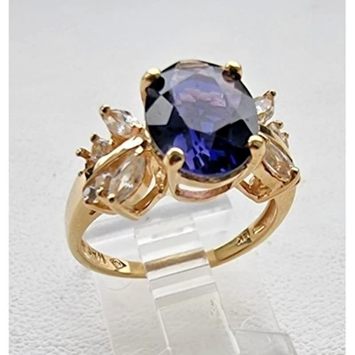 ANILLO WHS ORO AMARILLO 14K OVALADO 9,8 X 7,8 mm IOLITE y SUPIRO BLANCO TALLA 7++ AT Foto 1 de 4
