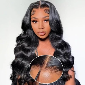Body Wave Glueless Wig Human Hair Pre 18 Inch ( Pack of 1 ), Natural Balck - Picture 1 of 7