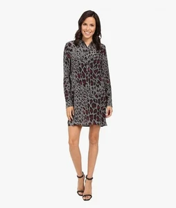 Equipment Femme Lucida Long Sleeves Button Up T-shirt Silk Cheetah Print Dress - Picture 1 of 15