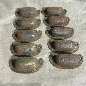 10 Vintage Salvage Steel Cup-Style Pull or Handle f/ Bin Desk Dresser Drawer - Picture 1 of 7