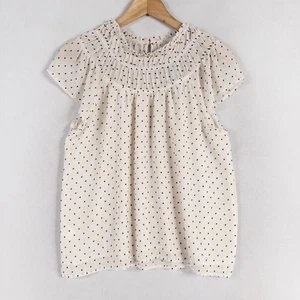 LOFT Top Blouse Small PETITE Ivory Black Swiss Dot Lined High Neck Ruffles New - Picture 1 of 8