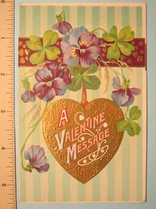 Antique Postcard "A Valentine Message" Embossed: Violet Flowers, unmailed, 1914 - Picture 1 of 2