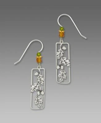 Sienna Sky Earrings Silver Tone Oak Leaves and Acorn in Rectangle Frame - Image 1 of 4