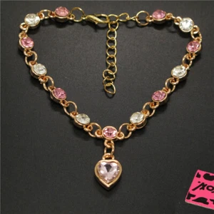 New Pretty Gold-Plated Pink&White Crystal Heart Fashion Women Jewelry Bracelets - Picture 1 of 3