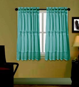 1 SET SHUBBY SOLID SOFT VOILE SHEER FABRIC WINDOW CURTAIN RUFFLE PANEL GYPSY