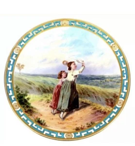 Minton Boullemier Plate Pierced Hand Painted Girls in Field Circa 1873 - Picture 1 of 8