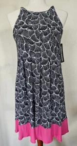NWT Jessica Howard Black White Pink Sleeveless Trapeze Dress W 6P Pockets Lined - Picture 1 of 15