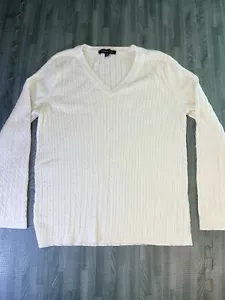 MAGLIONE Tommy Hilfiger scollo a v cotone maglia cavo bianco taglia GRANDE donna - Foto 1 di 9