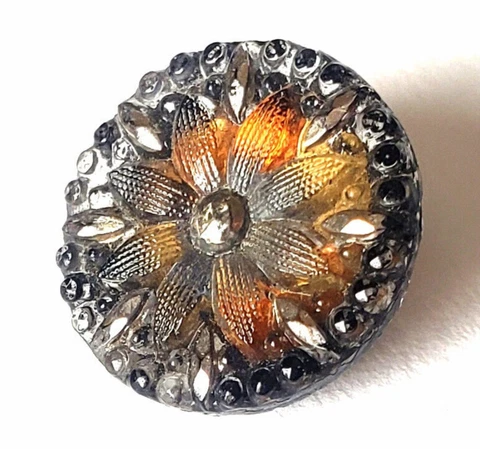 Small Lacy Glass Antique Button with Color Cover