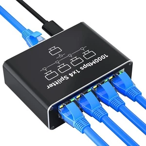 Splitter 1 vers 4, Commutateur LAN en Aluminium 4 Ports, 1000Mbps avec Câble d'alimentation USB-C - Photo 1/7