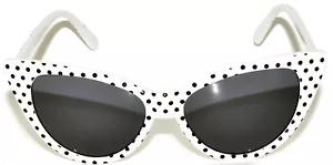 KATZENAUGE EULE SONNENBRILLE DUNKLE GLÄSER GEPUNKTET BRILLENSCHIRME UV400 WEISS MIT PUNKTEN - Bild 1 von 3