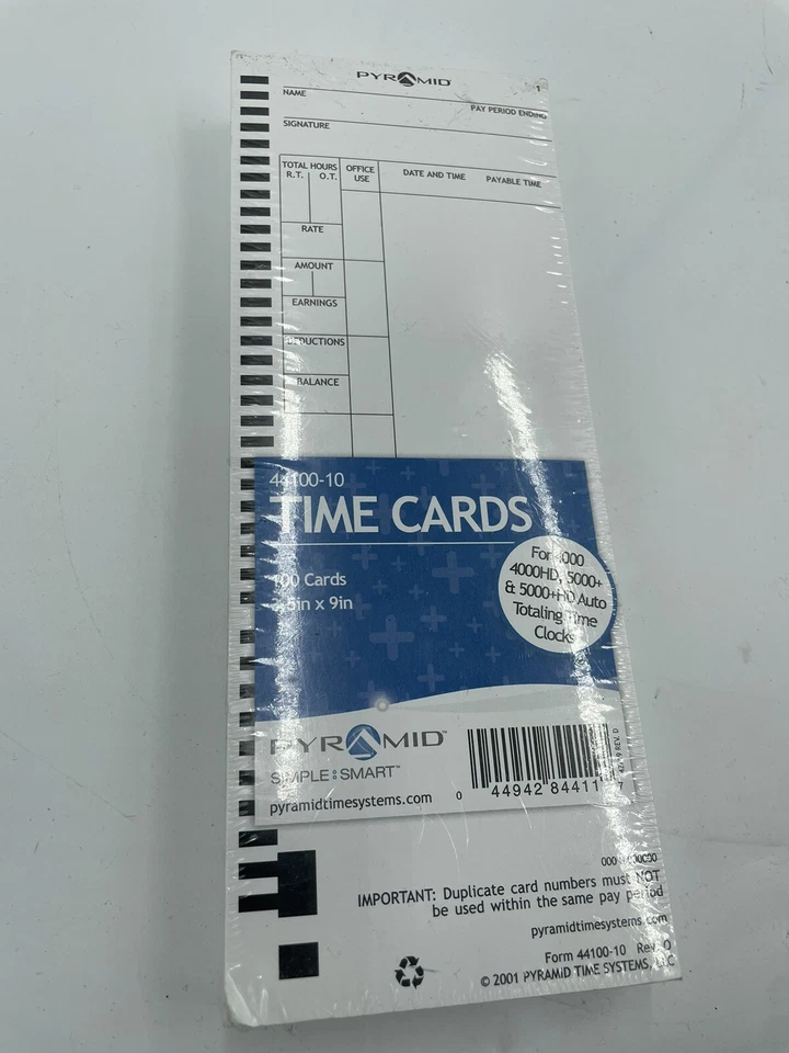 Pyramid Time Cards for 4000/4000HD/5000+/5000+HD Time Clocks, 100/Pack (44100-10 - Image 1 of 3