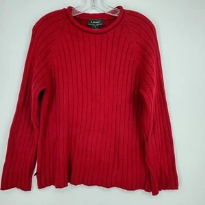 Ralph Lauren Womens Petite Small PS Pullover Sweater Red Chunky Rib Knit Long Sl - Picture 1 of 8