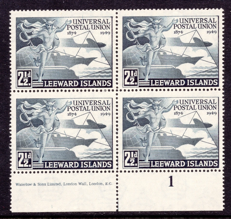 Leeward Islands #126 MH/NH plate #1 inscription block, UPU 1949 issue - Image 1 of 1