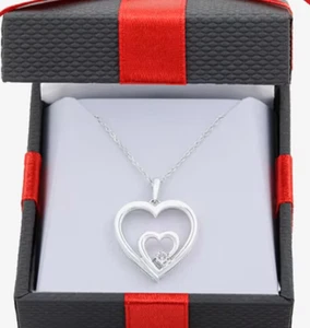 Women Mined Real Diamond Heart Necklace on Sterling Silver Brand new - Picture 1 of 4