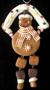 Whimsical Jointed Dangly Cookie Man Hanging From Icing Christmas Ornament - Picture 1 of 4