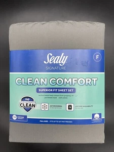 NEW Sealy Signature 300 Thread Count Clean Performance Solid Sheet Set Grey Full - Picture 1 of 3