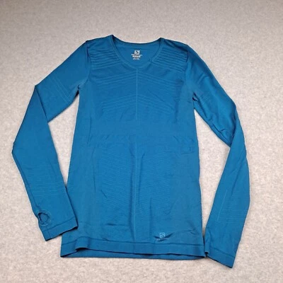 Camisa Salomon Mujer XS Azul Capa Base Agujeros para Pulgar Correr Esquí Aire Libre Básica Foto 1 de 4