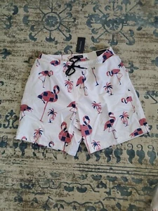 Club Room Mens Flamingo Flag Print 7" Drawstring Swim Trunks White Medium - Bild 1 von 7