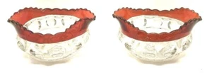 Lot of 2 ruby red Adams/US Glass co. Kings crown Berry bowls thumbprint - Picture 1 of 7