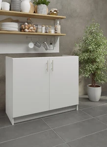 Küchen Spülenschrank 100cm Weiß Matt – 1000mm Spülenunterschrank Küchenschrank - Bild 1 von 4