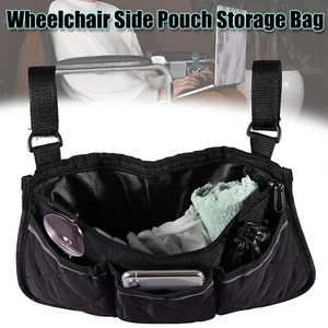 Travel Waterproof Walker Storage Side Pouches Wheelchair Armrest Hang Bag Black - Picture 1 of 12