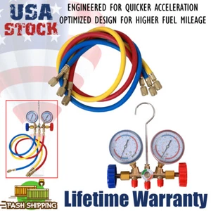 A/C AC Car Air Conditioning Diagnostic Recharge Measuring Kits 3-Way Hose Gauge - Picture 1 of 12
