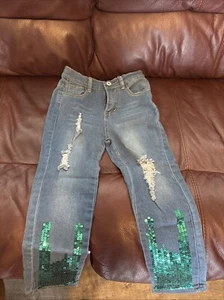 Girls Distressed Sequined Jeans Size 7/8  - Picture 1 of 2