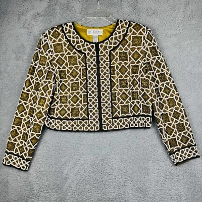 Blazer recortado chaqueta de seda con cuentas de diseñador grande Niteline Della Roufogali de colección Foto 1 de 4