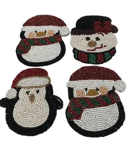 Perlen Getränk Untersetzer Weihnachtsdeko Pinguin Schneemann Urlaub 4er Set - Bild 1 von 12