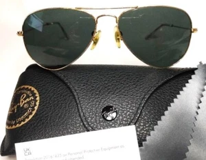 RAY BAN RB3044 AVIATOR SMALL METAL SUNGLASSES ARISTA GOLD / GREEN – 52/14 135 - Picture 1 of 11