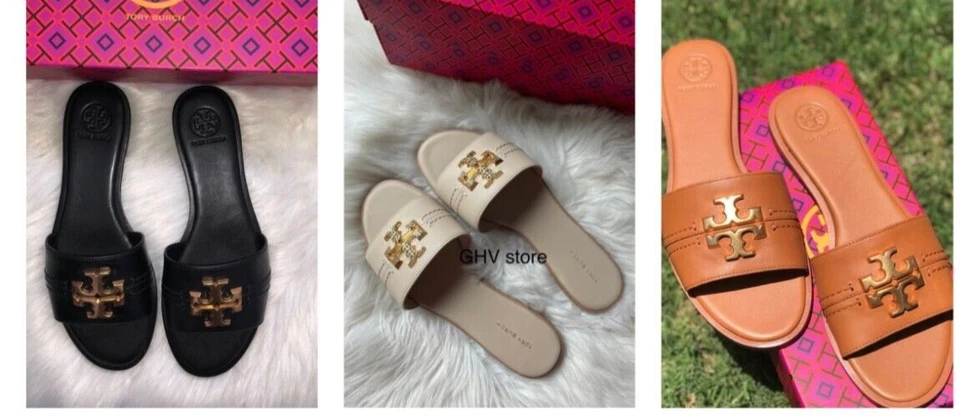 Sandalias Tory Burch Everly Signature Logo Ligeras Cuero de becerro Dorado Slide Foto 1 de 1