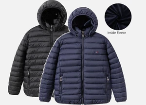 Mens Hooded Coat EX STORE Winter Fleece LINED Jackets Puffer Padded Bubble Parka - Picture 1 of 3