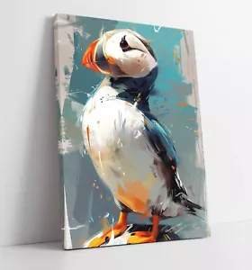 IMPRESSIONIST PAINTING OF PUFFIN -DEEP FRAMED CANVAS WALL ART PICTURE PRINT - Picture 1 of 2