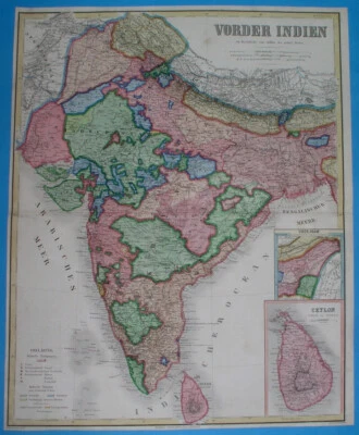 1860 XXL RARE ORIGINAL MAP INDIA PAKISTAN BENGAL GOA CEYLON SRI LANKA SIKHS - Image 1 of 4
