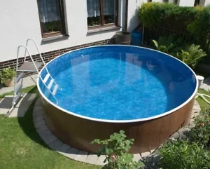 Stahlwandpool Pool Schwimmbecken Holzoptik rund 3,60 x 1,20 m Poolfolie - Bild 1 von 4