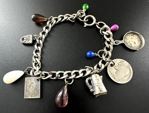 Vintage Charm Bracelet and Charms SilverPlated Buffalo Nickel Charm & More #183 - Picture 1 of 9