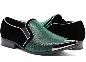 New Men Metal Toe Dress Shoes Rhinestone Diamond Loafers Slip On ClassicCrisiano - Picture 1 of 38