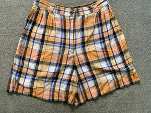 Liz Claiborne Shorts Womens size 10 P petite Plaid Womens Orange Blue White  - Picture 1 of 4