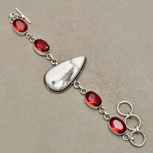 Howlith Edelstein 925 Sterlingsilber Armband handgefertigter Schmuck 7-8 Zoll - Bild 1 von 6