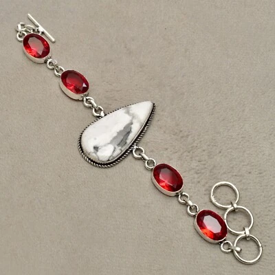 Howlith Edelstein 925 Sterlingsilber Armband handgefertigter Schmuck 7-8 Zoll - Bild 1 von 4