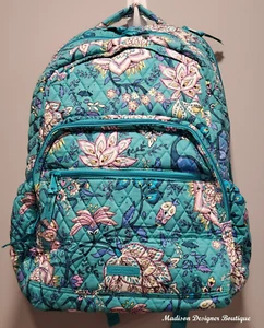 NWT Vera Bradley Large Essential Laptop Backpack, Peacock Garden, Teal - Picture 1 of 7