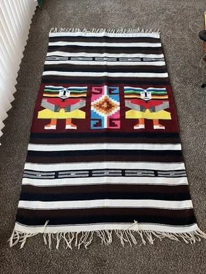 Manta tejida a mano zapoteca azteca mexicana vintage - alfombra textil suroeste 84x45 Foto 1 de 4
