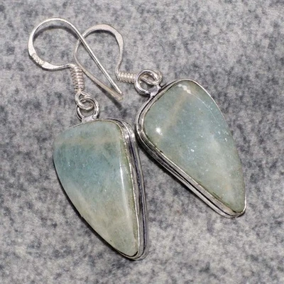 Pendientes de aguamarina enchapados en plata 925 hechos a mano talla 1,8" GW Foto 1 de 3