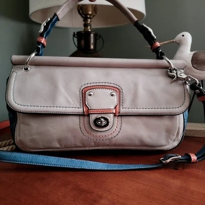 Coach 19035 City Willis Legacy Colorblock Gray Blue Orange Waxed Calfskin Bag - Image 1 of 4